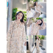 Spot ) blue large fresh light watercolor smudge print double layer Georgesan silk dress LD5623
