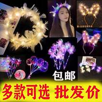 Luminous feather rabbit ear hairclip feather Garland headgear glowing hair hoop Princess props night market stall toy scene