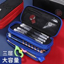 Pen bag boys Korean trend simple junior high school students large capacity stationery box three layer canvas pencil box