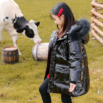 Childrens down jacket 2020 new Korean version of the girls medium-long big hair collar bright down jacket childrens fashion jacket