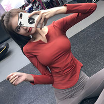 V Collar Lean Fitness Blouse Personality Tight Fit Running Sports Long Sleeve Training T-Shirt Breathable Speed Dry Spring Summer Yoga Clothes