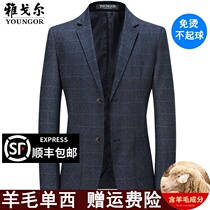 Youngor Suit Middle-aged Mens Autumn and Winter Business Leisure Wool Straight Slim Work Professional Single West Coat