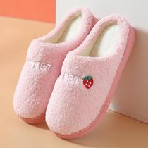 2021 new net cotton slippers female couple winter home home indoor non-slip embroidered wool Moon shoes