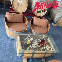 Creative oak barrel coffee table table table table chair wine table wine barrel round custom-made wooden barrel table tea table retro wine tasting table