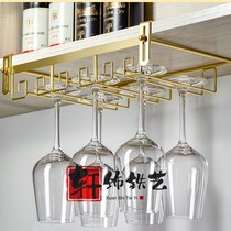 Nail-free wine modern wrought iron European home gold upside-down tall cup holder hanging glass wine shelf