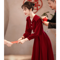 Little man toast bride wine Winter long sleeve wedding dress women can usually wear simple atmosphere