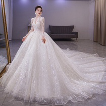 Long sleeve main wedding dress 2021 new bride French court wind heavy industry high end tailing autumn and winter premium
