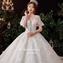 Heavy industry luxury main wedding dress 2021 new bride court style French large size thick arm temperament trailing summer