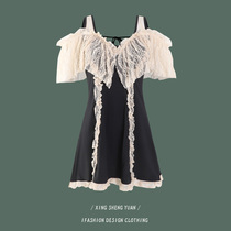 Lace swimsuit womens summer conservative belly cover thin 2021 new one-piece skirt fairy student seaside vacation swimsuit