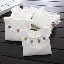 Girl Spring and Autumn white base shirt little girl children baby doll collar coat baby baby long sleeve T-shirt