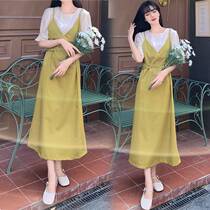 Large size fat mm French temperament dress womens summer dress 2021 New Light mature wind gentle waist long skirt