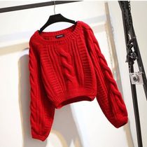 Twist sweater women autumn and winter New Korean students loose short set lamp sleeve thick knitted base shirt tide