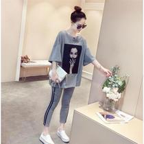 Sports Casual Suit Women 2022 Summer Fat mm Skinny Shade small Substudent Less age Large size Two sets