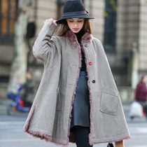 Xiaohu wool and fur one-piece cloak coat 2021 new autumn and winter tweed medium and long female fur coat