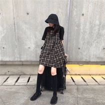 Small Plaid ancient belt skirt ins retro suit foreign atmosphere age Japanese summer high waist loose two-piece set