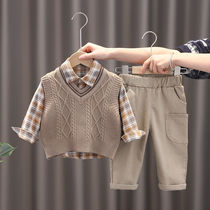 Childrens clothing boys spring suit mens baby Foreign sweaters vest children Korean leisure spring and autumn three sets tide