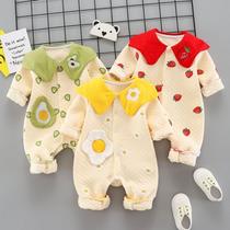 Net red baby cotton jumpsuit autumn female baby cartoon warm autumn winter cute go out full moon 100 days climb suit