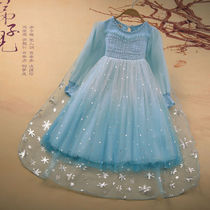 23 Girls Aisha princess Dress Western style blue dress Little girl autumn princess dress Childrens autumn yarn dress