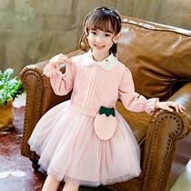 Girl set autumn and winter New 2021 dress little girl foreign fashion fashion Princess knit vest skirt