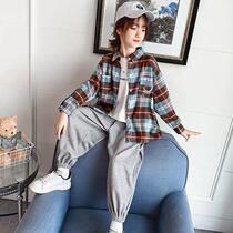 Girls wear plaid shirt autumn dress foreign atmosphere 2021 Spring and Autumn Children girls Net Red children long sleeve shirt childrens clothing