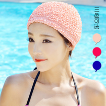  Korean long and short hair fashion cute ear protection cloth swimming cap increased non-le head hot spring swimming cap female fabric large