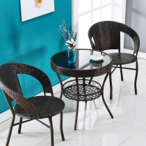 Rattan chair Three-piece set Balcony small table and chair Coffee table Simple leisure courtyard outdoor table and chair combination Rattan chair backrest chair