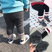 Men and women baby leggings autumn and winter clothes children plus velvet pants baby cotton stretch pants Joker outside wear