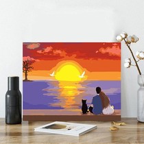 diy digital oil painting custom seaside scenery sunrise handfilled color filling oil color painting cartoon floral decoration painting