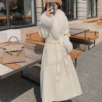 Korean version of the new light mature style fashion foreign style woolen jacket female autumn and winter temperament goddess style belt long coat