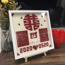 Happy character building block diy manual marriage registration photo frame three-dimensional ornaments gift puzzle couples get this new marriage