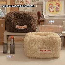 Korea ins cosmetic bag Plush storage bag Lamb hair cute Japanese high Yan value student large capacity pen bag female