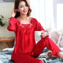  Pajamas womens spring and autumn long-sleeved pajamas womens summer sexy ice silk simulation silk home clothes large size pajamas suit