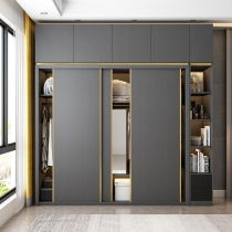 Sliding door wardrobe Modern simple light luxury style home bedroom large wardrobe with mirror Nordic sliding door storage cabinet