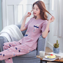 Summer Pyjamas Summer Pure Cotton Lady Short Sleeve Trousers Set Students Leisure Summer Clothes