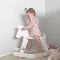 ins Nordic Trojan children rocking horse boy baby white solid wood rocking chair one year old gift