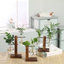 Songmin simple creative glass bottle vase wooden frame hydroponic vase green plant transparent vase desktop ornaments