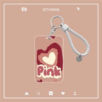 Hand-painted girl love bus subway protective cover student meal card campus access control card set key chain hanging