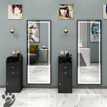 Barber shop mirror table Net red hairdressing mirror hair salon tide beauty cabinet integrated simple with lamp LED floor mirror
