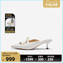 Nine West Jiuxi 2022 Summer One foot pedal fine with Baotou sandals Mueller shoes outside wearing a cool drag woman