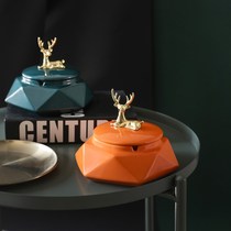 Nordic Wind Creativity With Cover Decoration Light Extravagant Style Office Home Living Room Ceramic Ashtrays Trend Anti-Fall Grey