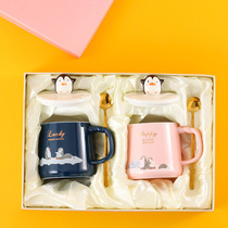 Creative ceramic mug wedding gift box set a pair of water cups Cup Cup with lid spoon couple Cup