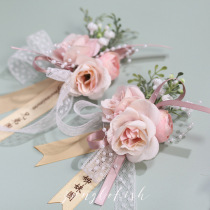 Mori watercolor powder bride bridesmaid wrist flower groom flower flower flower corsage wedding ceremony outside shooting props Europe and America