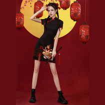 National tide cheongsam 2021 new young girl improved version summer black short style fried street Chinese womens clothing