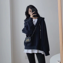 Spring and Autumn Thin Hong Kong style retro chic design sense niche Klein blue hooded sweater jacket women autumn ins