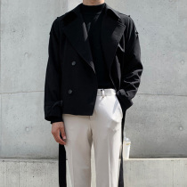 Short trench coat men Korean version of the trend handsome exquisite coat coat English style double-breasted 2021 New Ruffian handsome