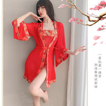 Sexy plus sex underwear women ancient court Chinese style perspective belly opening gear extreme temptation robe set