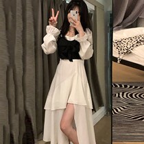 Gentle wind two-piece temperament design sense Irregular square collar white dress French first love fairy skirt female summer
