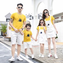Online Red pro Costume Summer Dress 2022 New Tide Family of three quad Four-mouth Fashion Mother-daughter Dress Mother-daughter Suit