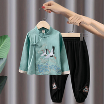 Childrens Tang costume boy Hanfu Spring and Autumn Set Chinese style Ancient Costume Super immortal embroidery two-piece traditional improved childrens clothing