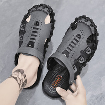 Summer Leisure beach genuine leather sandals Mens Baotou Driving dual-use Outer penetrating gas Men non-slip Soft bottom sandals